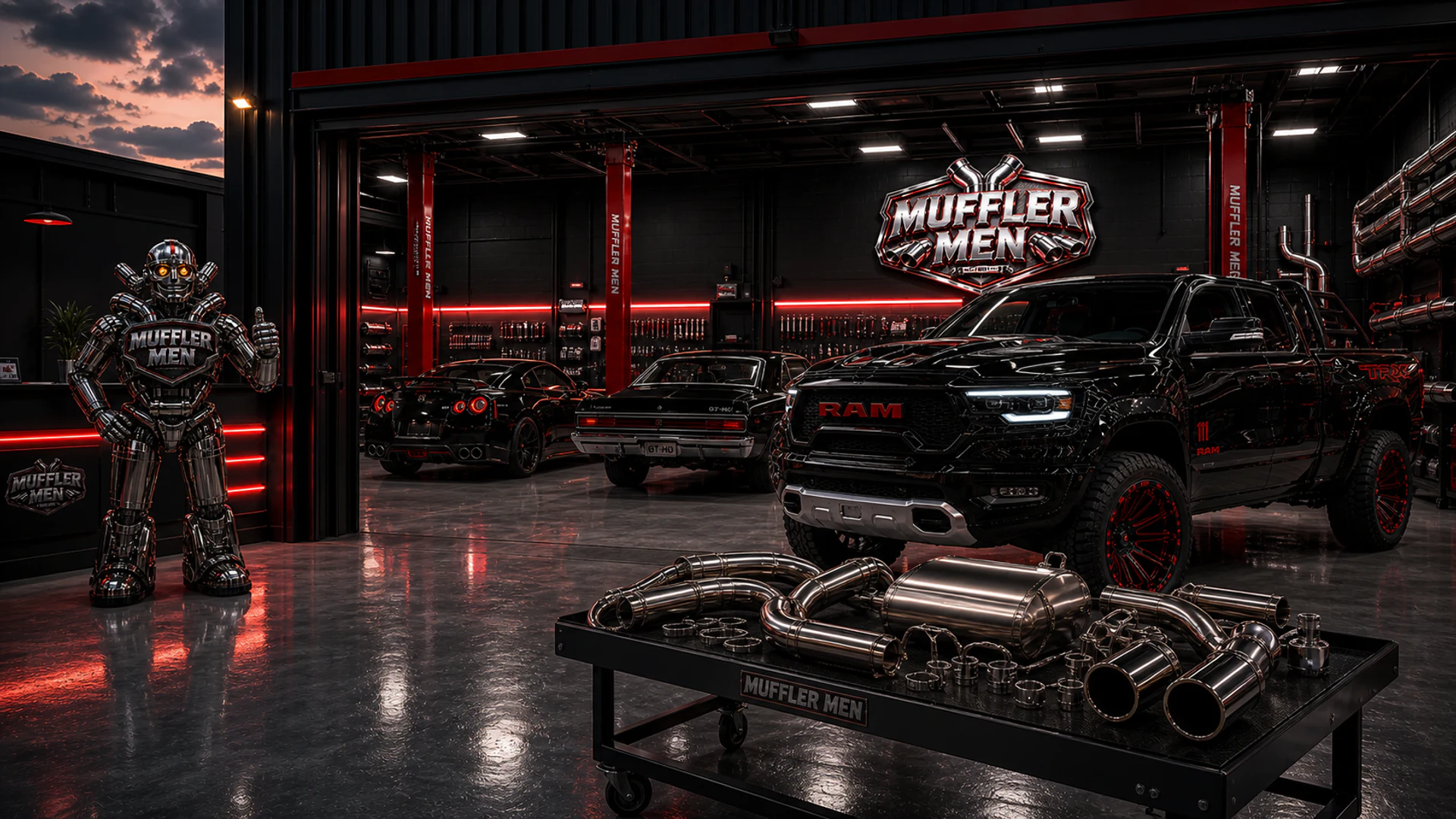 Oak Flats Muffler Men vehicle brand cover for regional exhaust service hubs