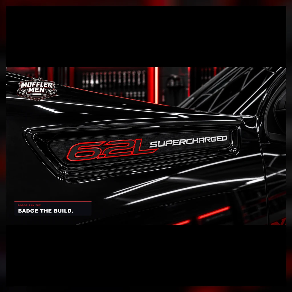 Dodge RAM TRX supercharged badge detail for Oak Flats Muffler Men exhaust advice